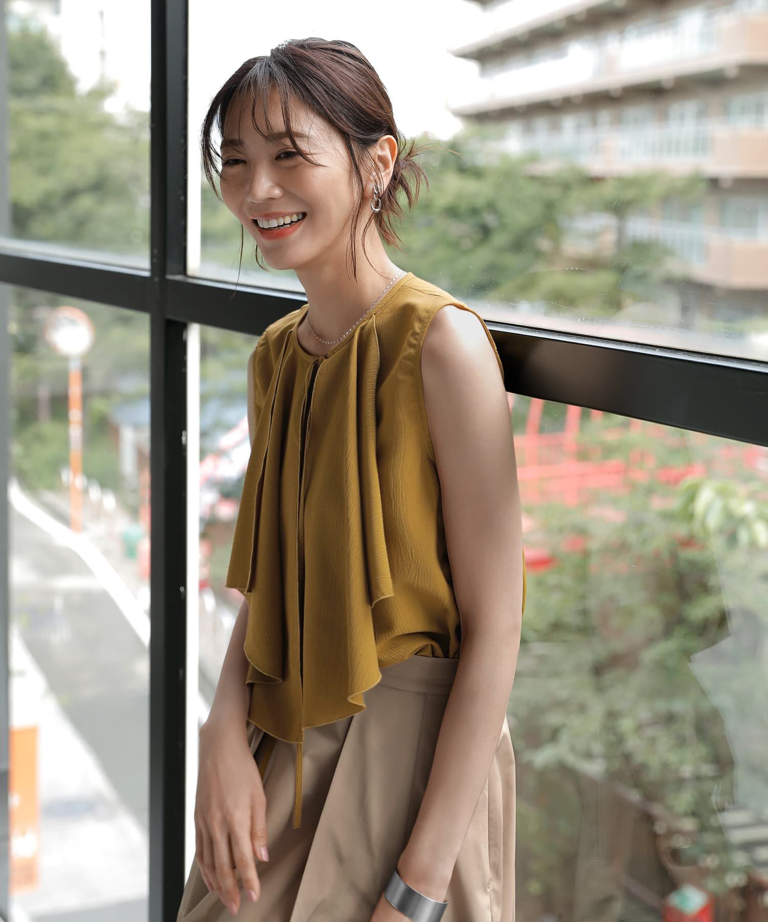 STYLE DELI「ラッフルドレープノースリーブブラウス」|シャツ・ブラウス|