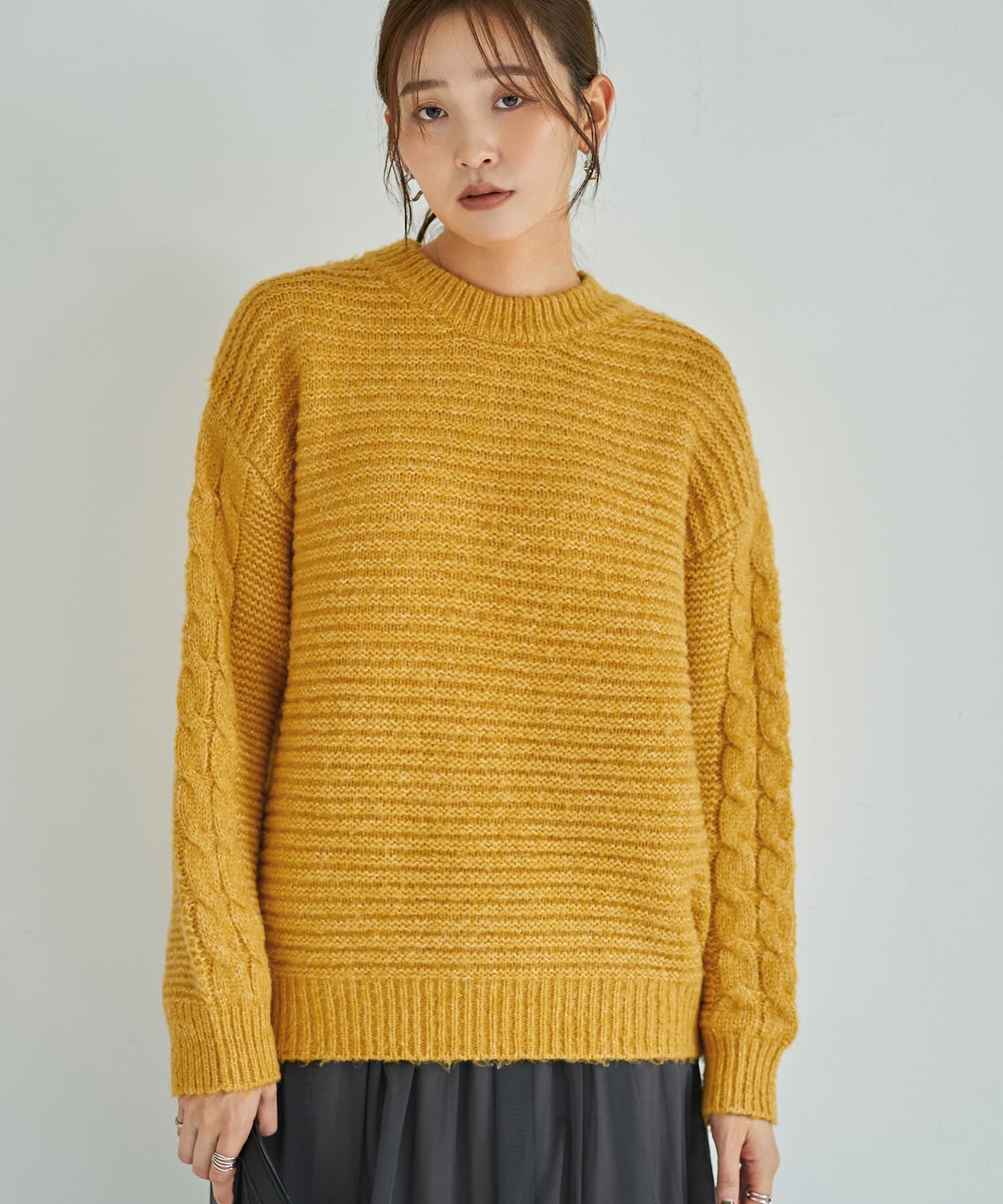STYLE DELI「袖だけケーブル編みニットプルオーバー」|ニット・セーター|