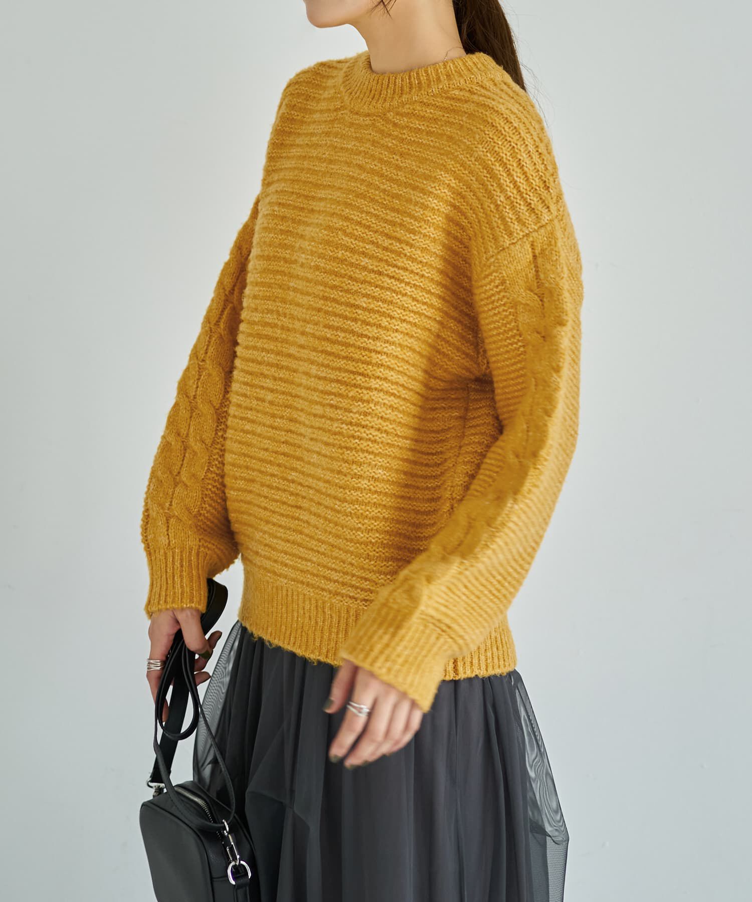STYLE DELI「袖だけケーブル編みニットプルオーバー」|ニット・セーター|