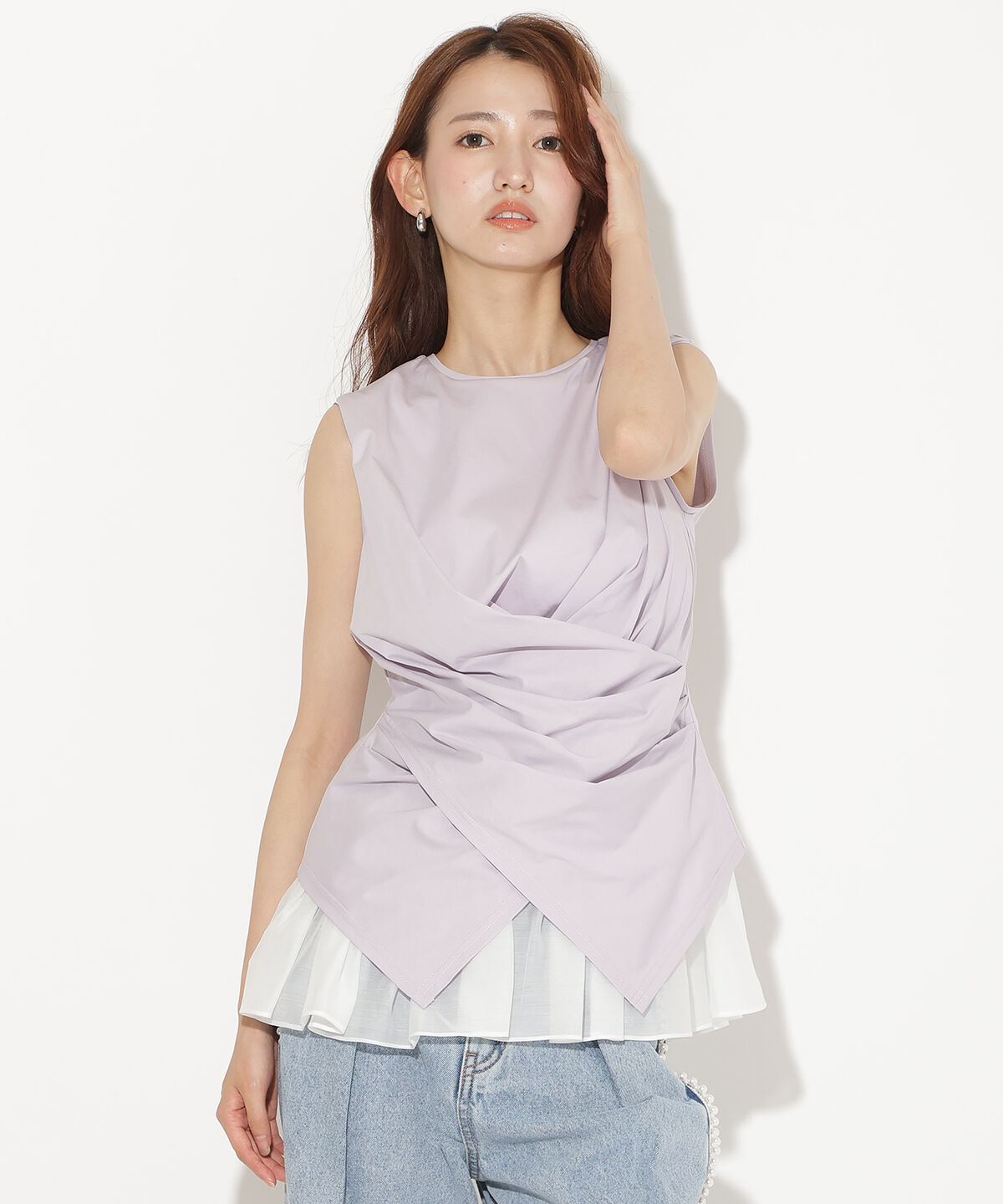 アンドクチュール「ウエストクロスドッキングカットソー」|Tシャツ・カットソー|ラベンダー