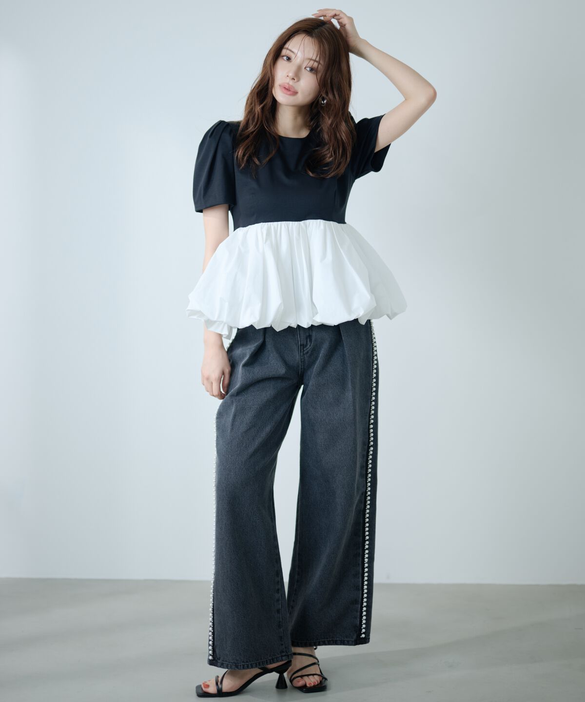 アンドクチュール「異素材ペプラムトップス」|Tシャツ・カットソー|