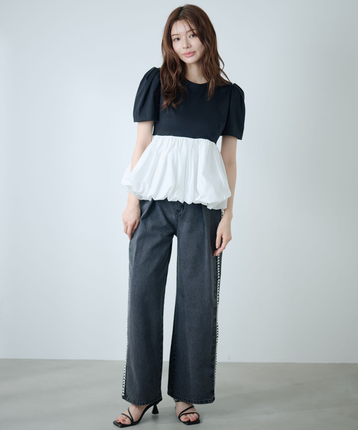 アンドクチュール「異素材ペプラムトップス」|Tシャツ・カットソー|