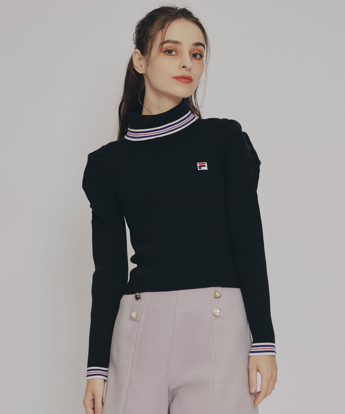REDYAZEL「［FILA&times;REDYAZEL］ラインタートルニットプルオーバー」|ニット・セーター|ブラック