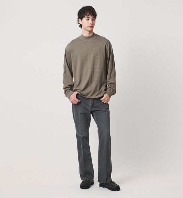 UNITED ARROWS「【別注】＜YONETOMI＞ガーメントダイ モックネック ボーダー Tシャツ」|Tシャツ・カットソー|
