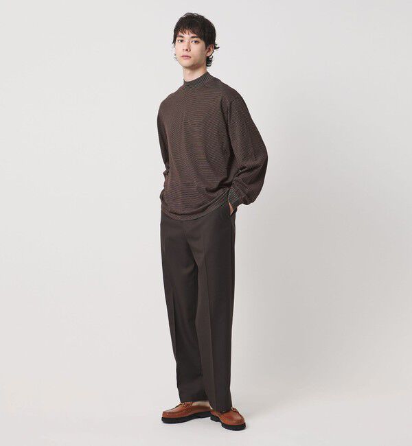 UNITED ARROWS「【別注】＜YONETOMI＞ガーメントダイ モックネック ボーダー Tシャツ」|Tシャツ・カットソー|