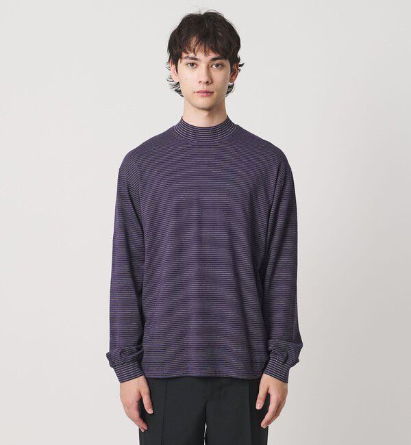UNITED ARROWS「【別注】＜YONETOMI＞ガーメントダイ モックネック ボーダー Tシャツ」|Tシャツ・カットソー|