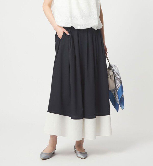 UNITED ARROWS green label relaxing「Breeze Cool タック スカート マシンウォッシャブル 通気性 UVカット」|フレア|NAVY