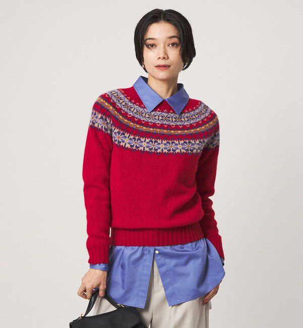 UNITED ARROWS green label relaxing「【別注】＜Harley of Scotland＞ノルディック プルオーバー ニット」|ニット・セーター|RED