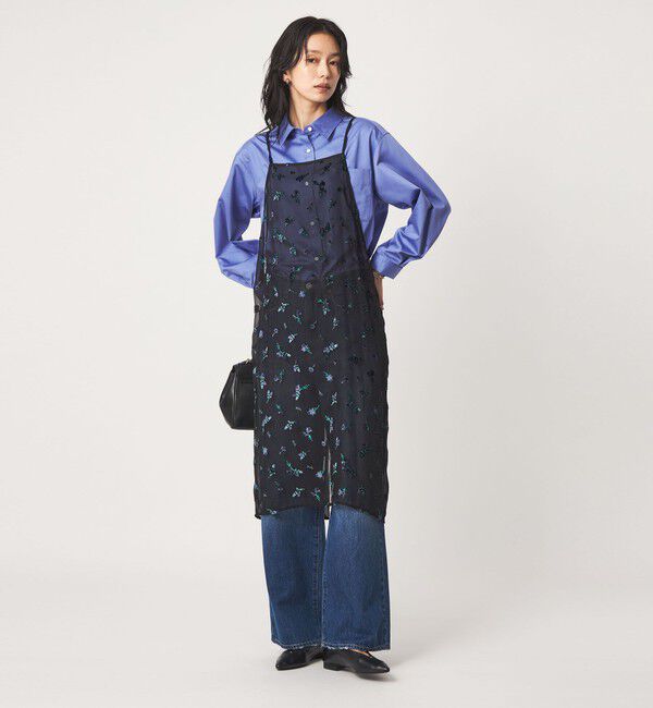 UNITED ARROWS green label relaxing「シアー フラワー エプロン ワンピース」|ワンピース|BLACK