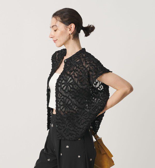 BEAUTY&YOUTH UNITED ARROWS「【WEB限定】シアージャガード バンドカラーフレンチスリーブブラウス ウォッシャブル」|シャツ・ブラウス|