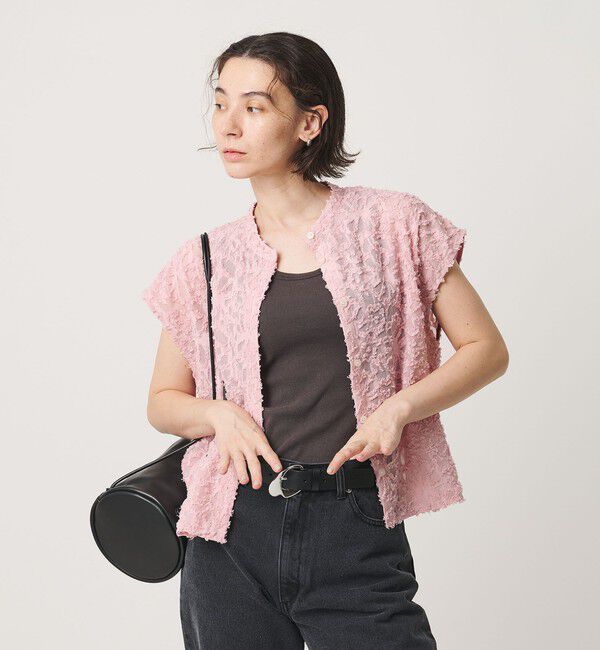BEAUTY&YOUTH UNITED ARROWS「【WEB限定】シアージャガード バンドカラーフレンチスリーブブラウス ウォッシャブル」|シャツ・ブラウス|