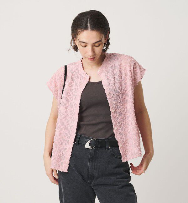 BEAUTY&YOUTH UNITED ARROWS「【WEB限定】シアージャガード バンドカラーフレンチスリーブブラウス ウォッシャブル」|シャツ・ブラウス|