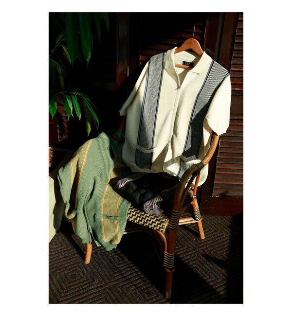 BEAMS PLUS「Zip Knit Polo Stripe」|ポロシャツ|