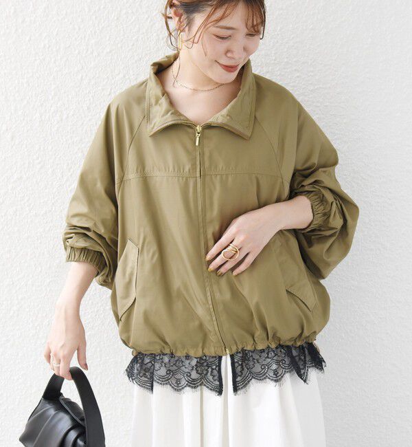 SHIPS for women「《予約》【WEB限定】〈手洗い可能〉レース ヘム スタンド ネック ギャザー ブルゾン」|ブルゾン・スタジャン|