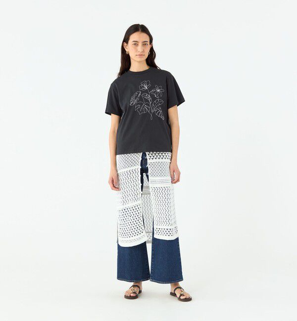 MACPHEE「ボタニカルエンブロイダリー ハーフスリーブTシャツ」|Tシャツ・カットソー|