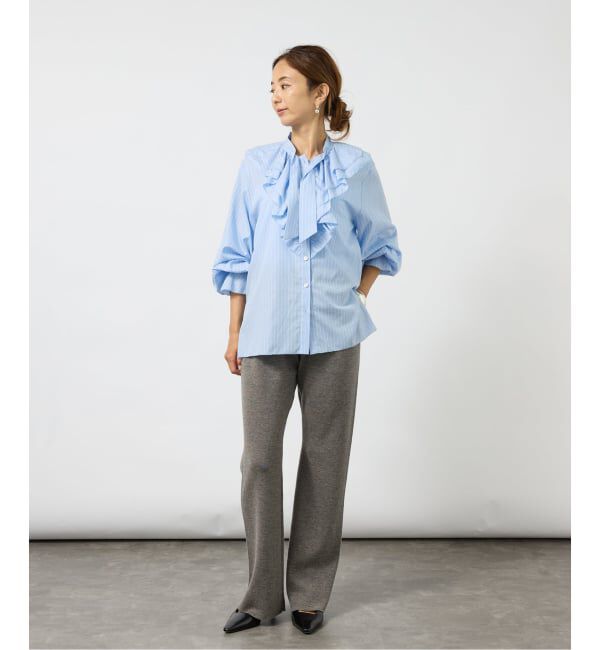 VERMEIL par iena「《予約》Pinstripe フリルブラウス」|シャツ・ブラウス|