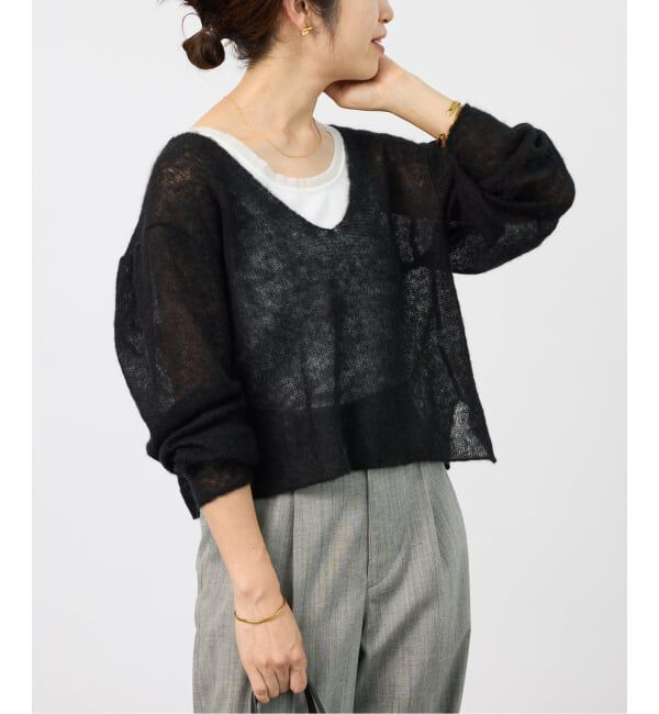 VERMEIL par iena「《予約》ENRICA エンリカ Airy Sheer Alpaka Vプルオーバー KNIT280」|ニット・セーター|ブラック