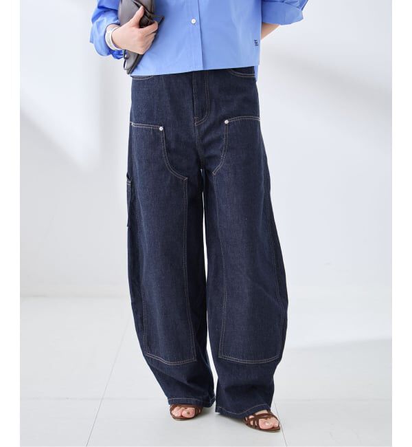 journal standard L'essage「ダブルニーワイドデニムパンツ」|デニム|ネイビー