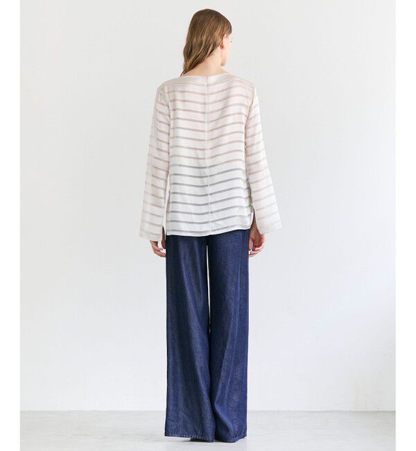 BEIGE,「HAUYNITE / ボーダーシアー ボートネックブラウス」|シャツ・ブラウス|