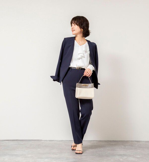 NOLLEY'S sophi「《セットアップ対応》ウォッシャブルWクロス2WAYストレッチジャケット」|ノーカラージャケット|