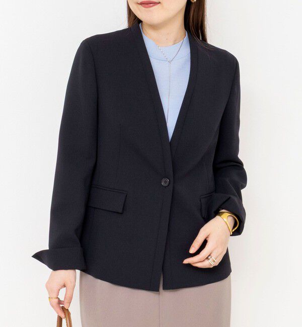 NOLLEY'S sophi「《セットアップ対応》ウォッシャブルダブルクロスノーカラージャケット」|ノーカラージャケット|ネイビー