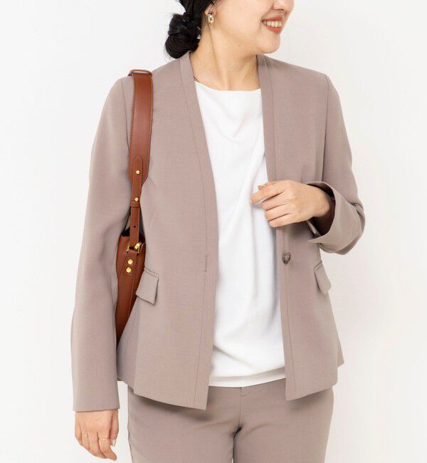 NOLLEY'S sophi「《セットアップ対応》ウォッシャブルダブルクロスノーカラージャケット」|ノーカラージャケット|モカ