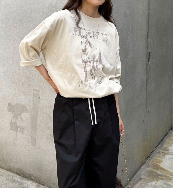 fredy emue「ホースプリント裾ドロストTシャツ」|Tシャツ・カットソー|