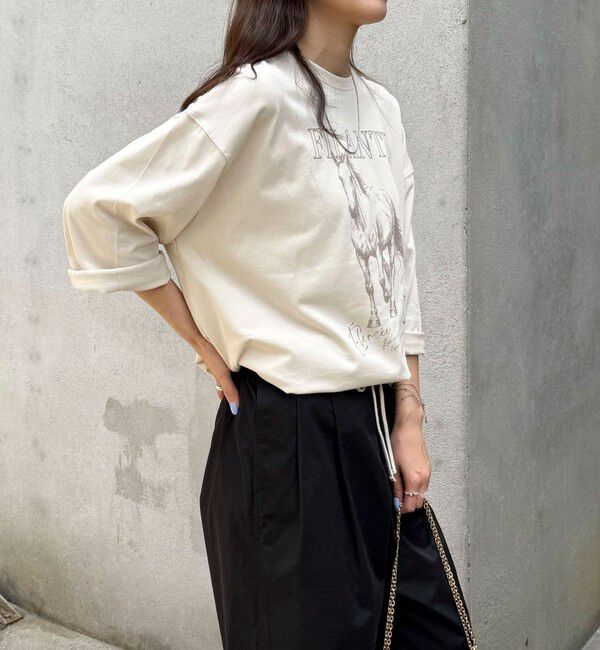 fredy emue「ホースプリント裾ドロストTシャツ」|Tシャツ・カットソー|