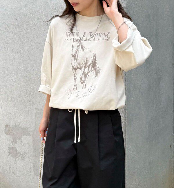 fredy emue「ホースプリント裾ドロストTシャツ」|Tシャツ・カットソー|