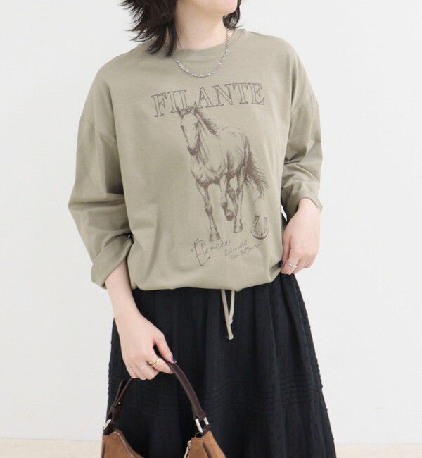 fredy emue「ホースプリント裾ドロストTシャツ」|Tシャツ・カットソー|