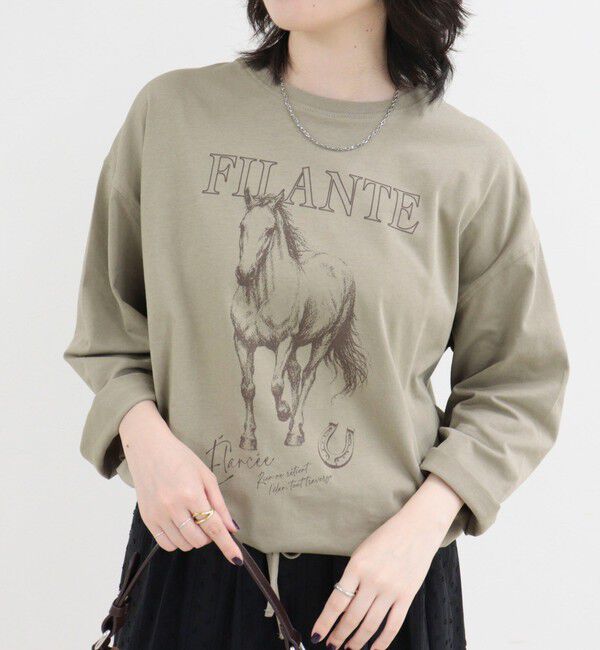 fredy emue「ホースプリント裾ドロストTシャツ」|Tシャツ・カットソー|