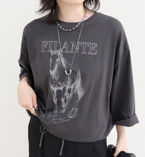 fredy emue「ホースプリント裾ドロストTシャツ」|Tシャツ・カットソー|