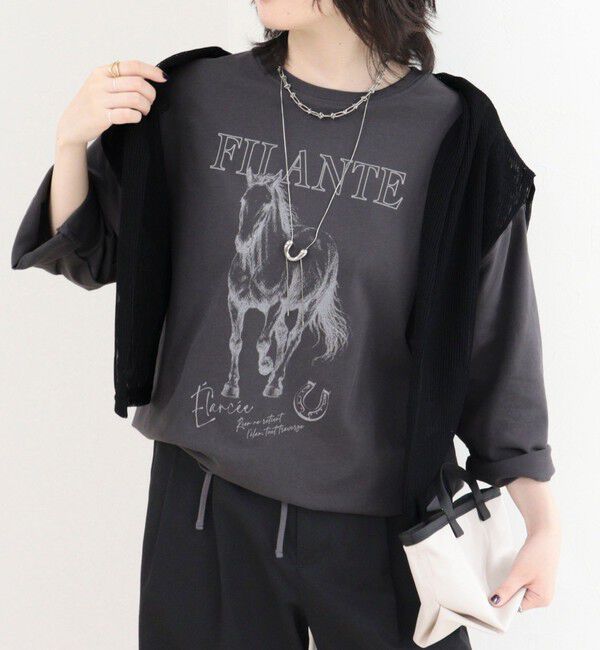 fredy emue「ホースプリント裾ドロストTシャツ」|Tシャツ・カットソー|