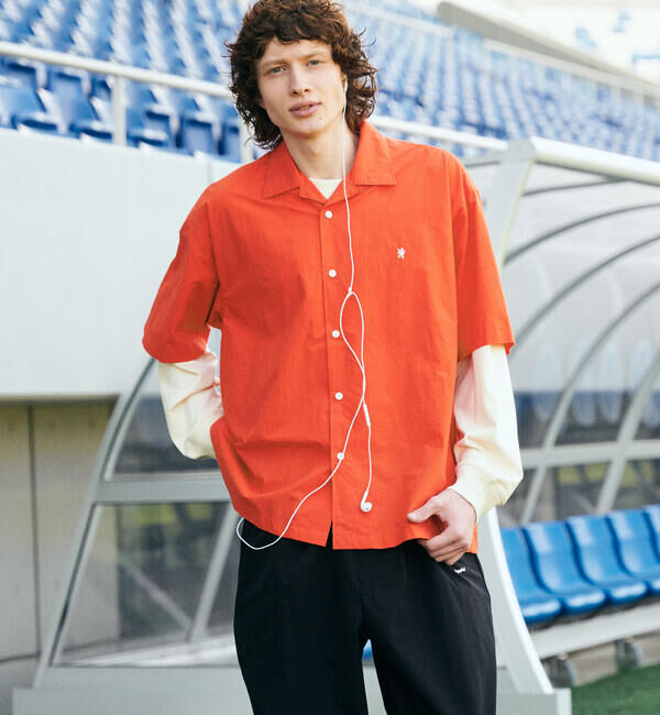 GYMPHLEX「Gymphlex | コットンタイプライター 半袖オープンカラーシャツ MEN」|シャツ・ブラウス|RED