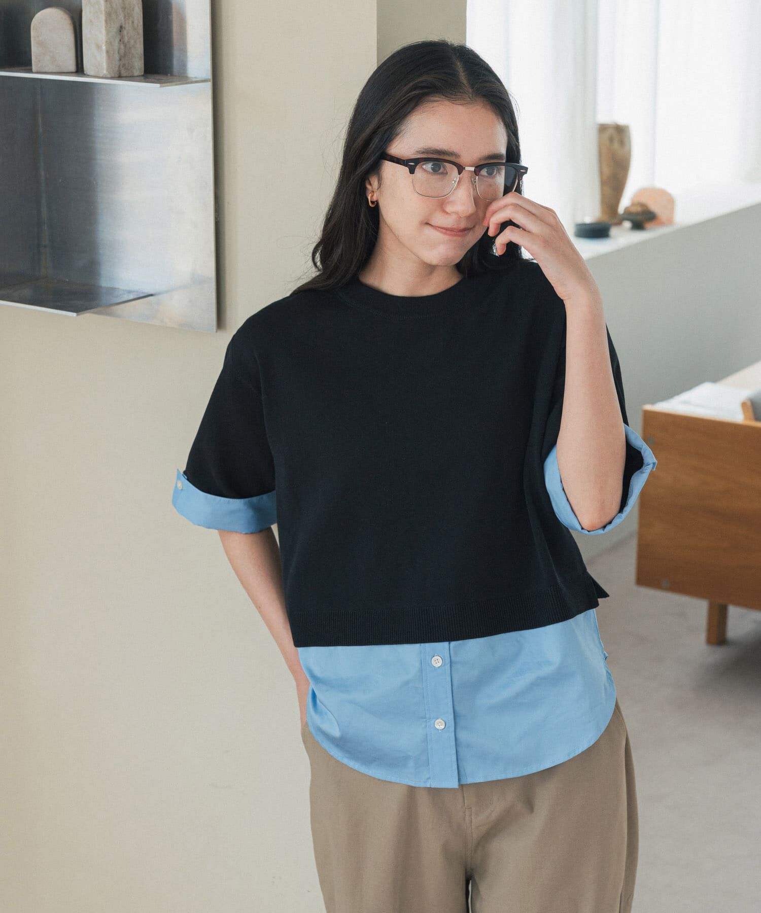 URBAN RESEARCH DOORS「フェイクレイヤードニットプルオーバー」|Tシャツ・カットソー|