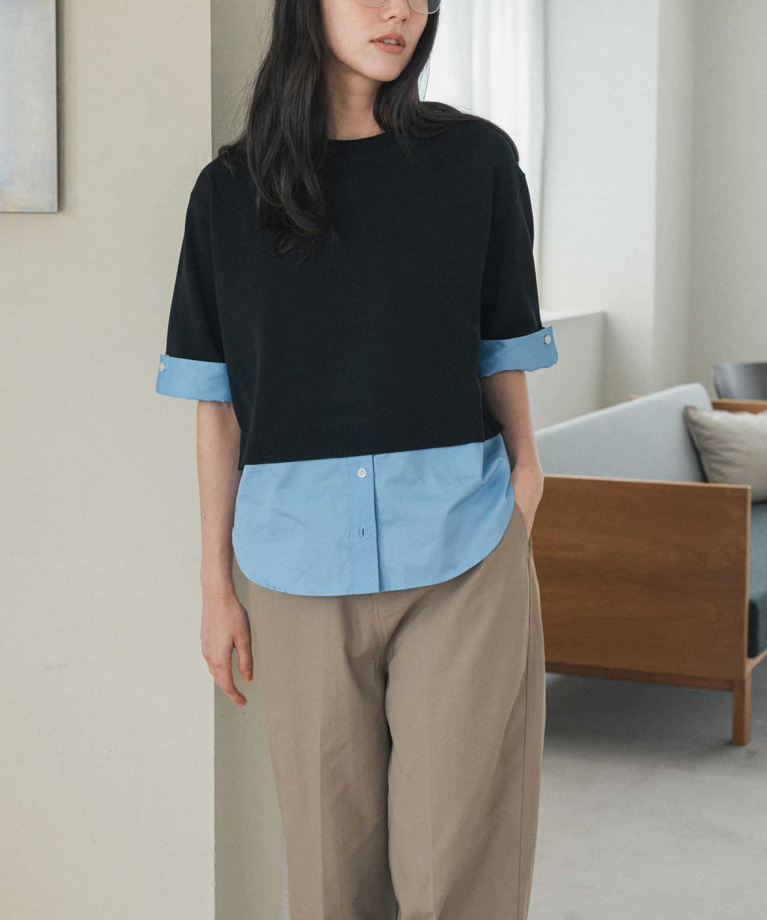 URBAN RESEARCH DOORS「フェイクレイヤードニットプルオーバー」|Tシャツ・カットソー|