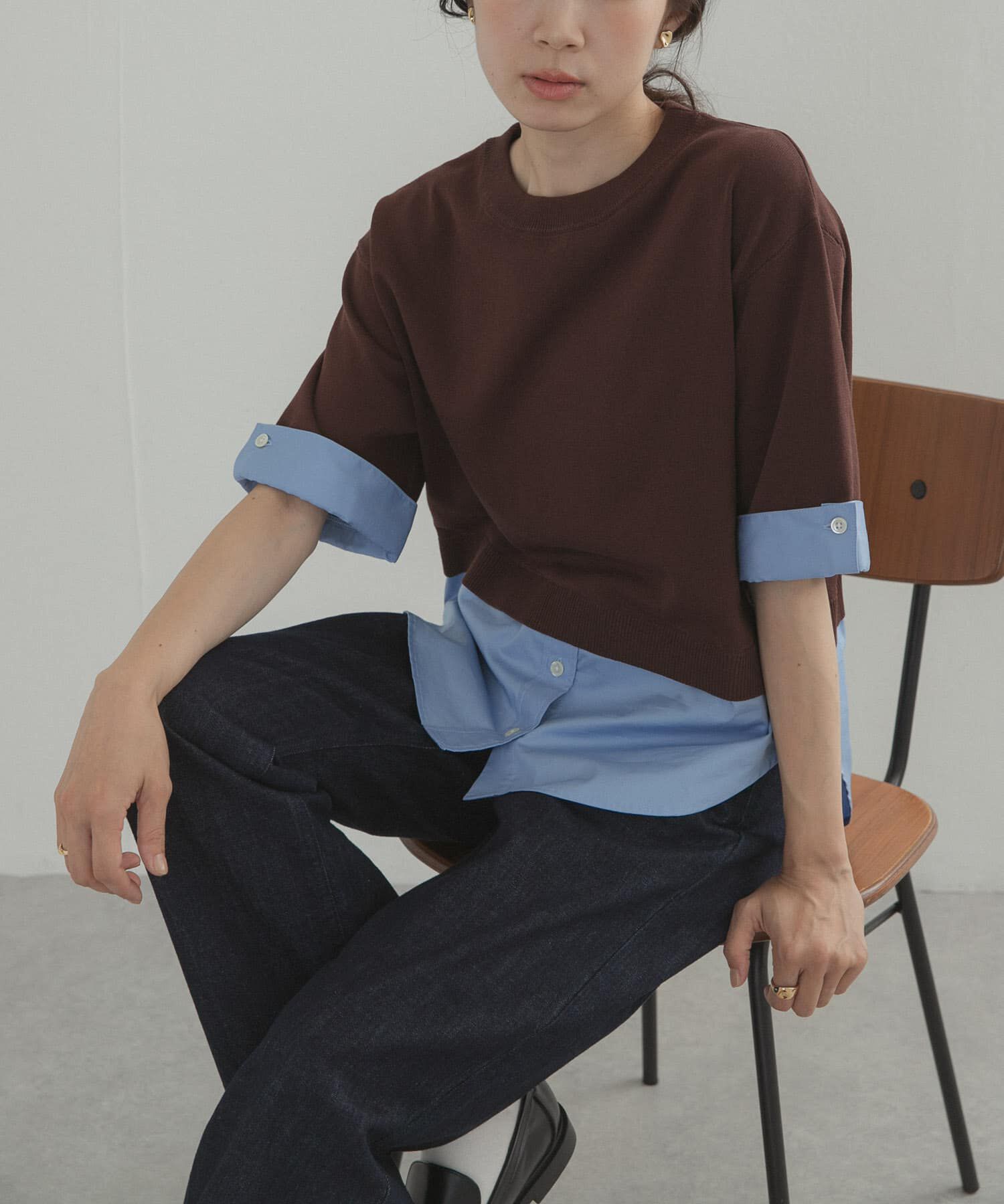 URBAN RESEARCH DOORS「フェイクレイヤードニットプルオーバー」|Tシャツ・カットソー|ブラウン系その他