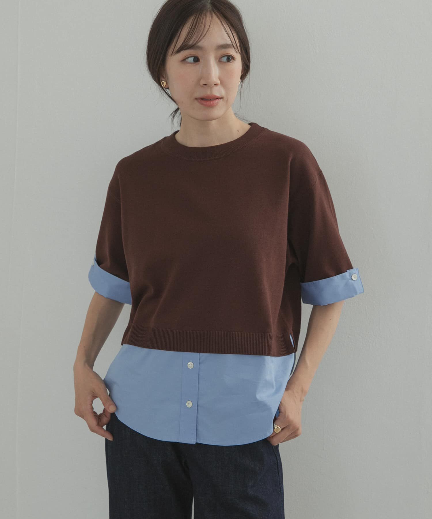 URBAN RESEARCH DOORS「フェイクレイヤードニットプルオーバー」|Tシャツ・カットソー|