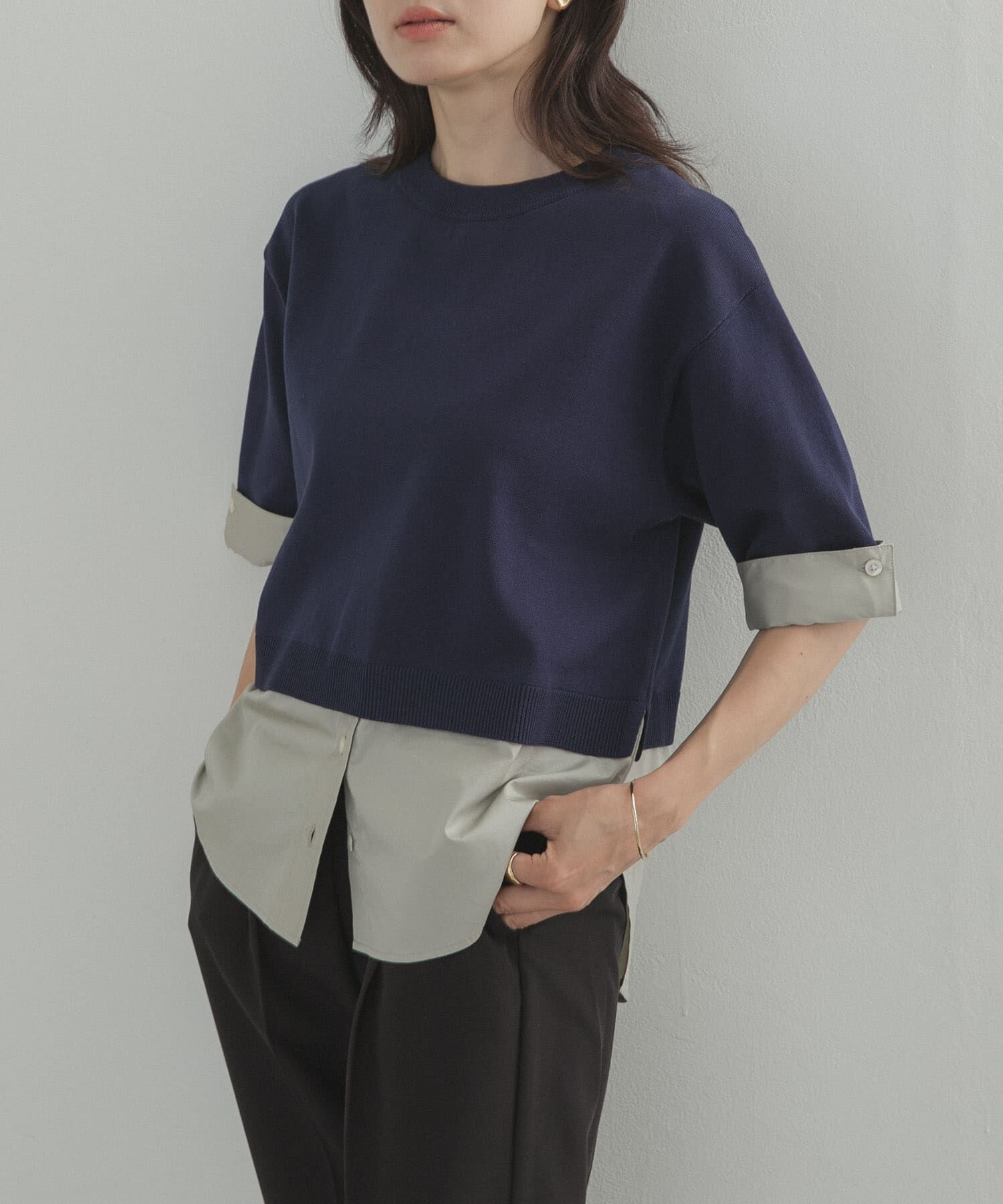 URBAN RESEARCH DOORS「フェイクレイヤードニットプルオーバー」|Tシャツ・カットソー|ブルー系その他