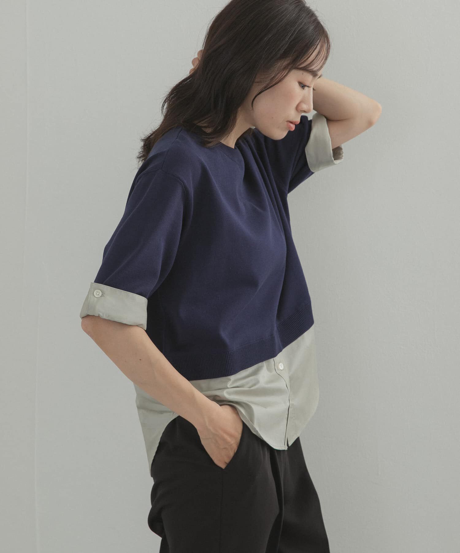 URBAN RESEARCH DOORS「フェイクレイヤードニットプルオーバー」|Tシャツ・カットソー|