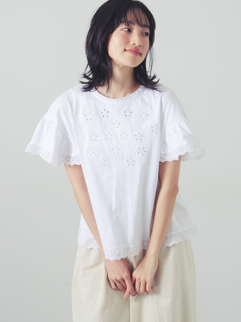Samansa Mos2「カットワーク刺繍レースカットソー」|Tシャツ・カットソー|オフホワイト
