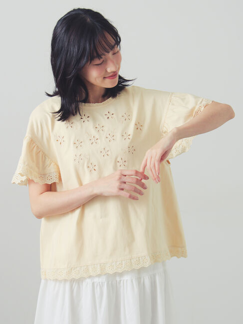 Samansa Mos2「カットワーク刺繍レースカットソー」|Tシャツ・カットソー|