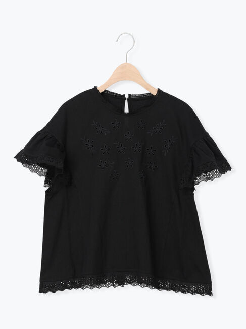Samansa Mos2「カットワーク刺繍レースカットソー」|Tシャツ・カットソー|ブラック