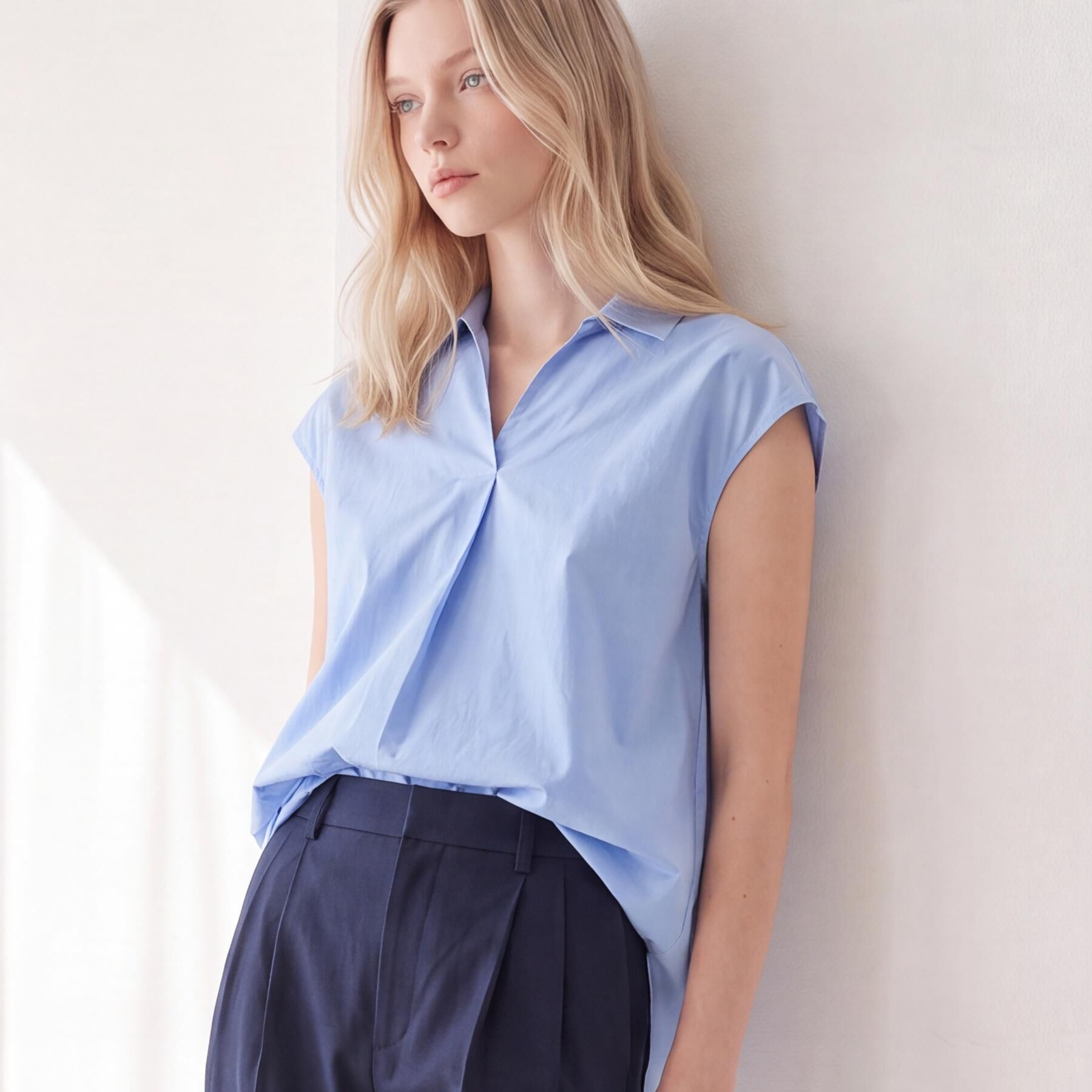 DRESSTERIOR「フレンチスリーブ スキッパーブラウス」|シャツ・ブラウス|サックスブルー(09