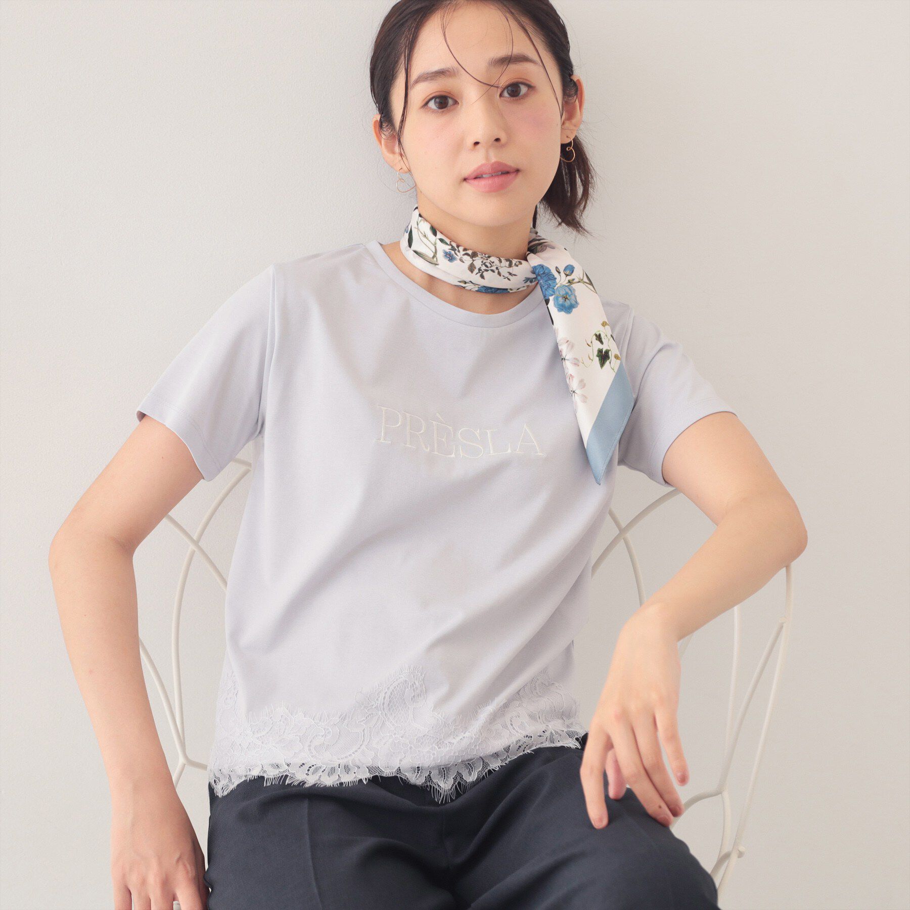 index「【接触冷感／UVケア】裾レースロゴTシャツ《洗濯機OK／S-3L》」|Tシャツ・カットソー|サックスブルー(09