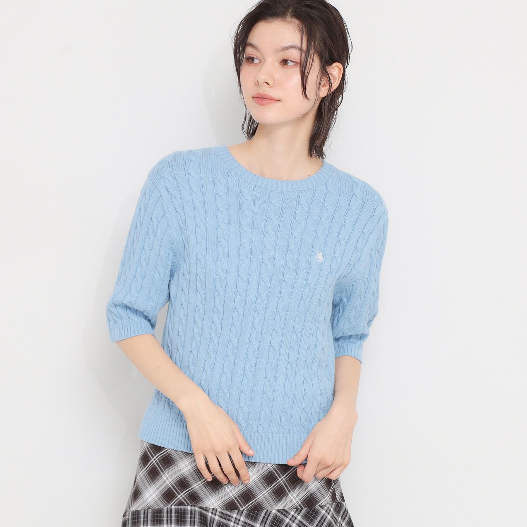 THE SHOP TK「【POLO BCS 別注】5分袖ケーブルニット」|ニット・セーター|ブルー(091)