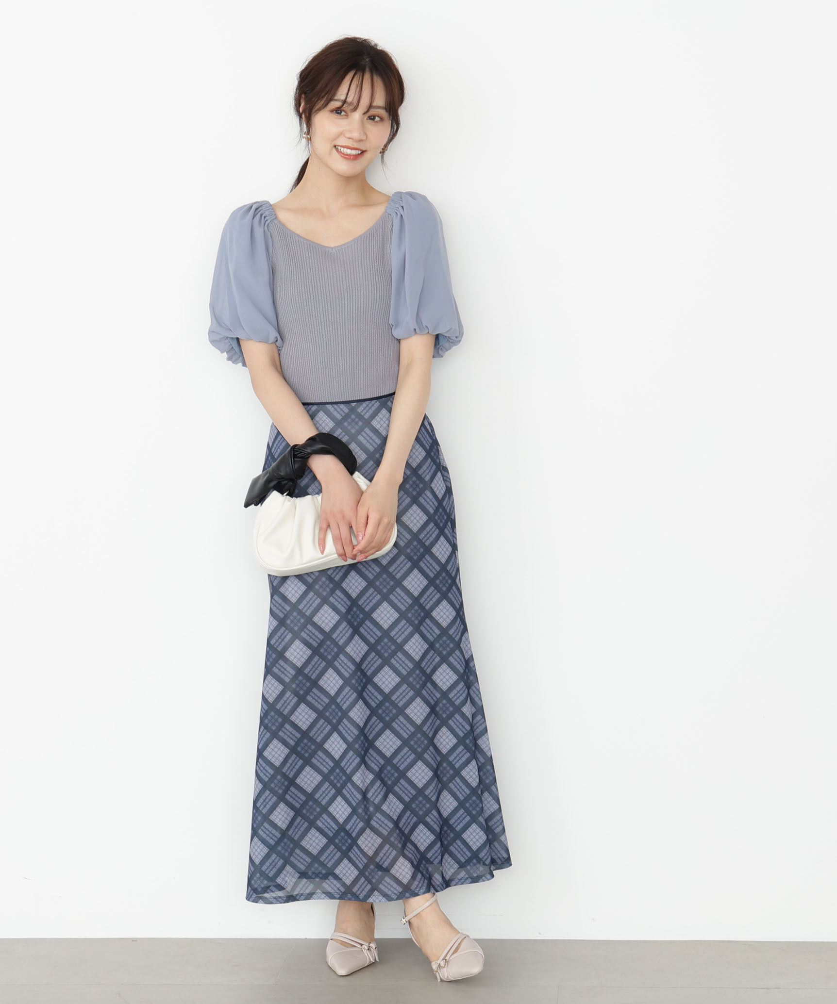 PROPORTION BODY DRESSING「チェックナロースカート 25AW」|スカート|ネイビー