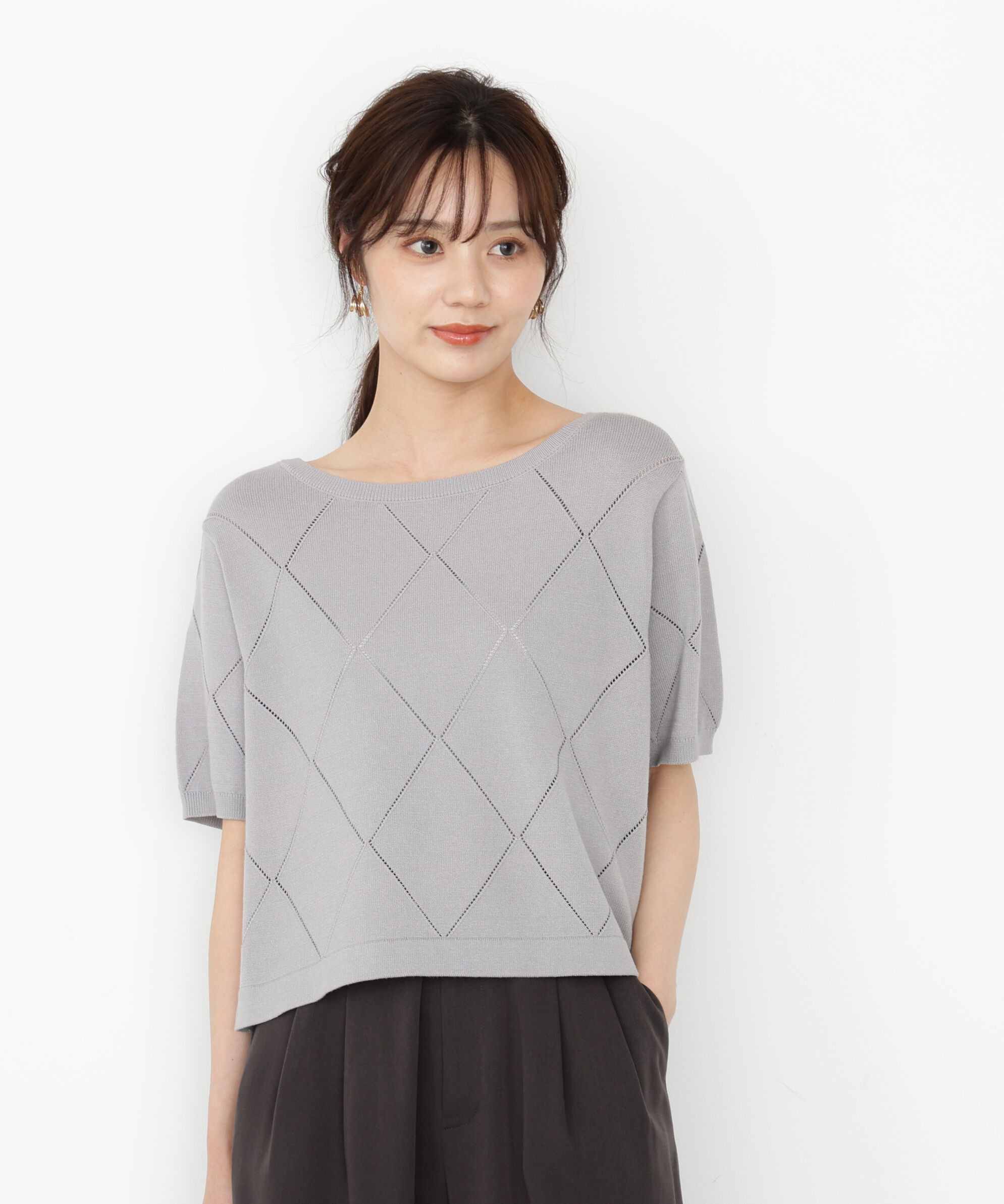 PROPORTION BODY DRESSING「＜ハンドウォッシャブル＞ダイヤ柄半袖ニット 25AW」|ニット・セーター|