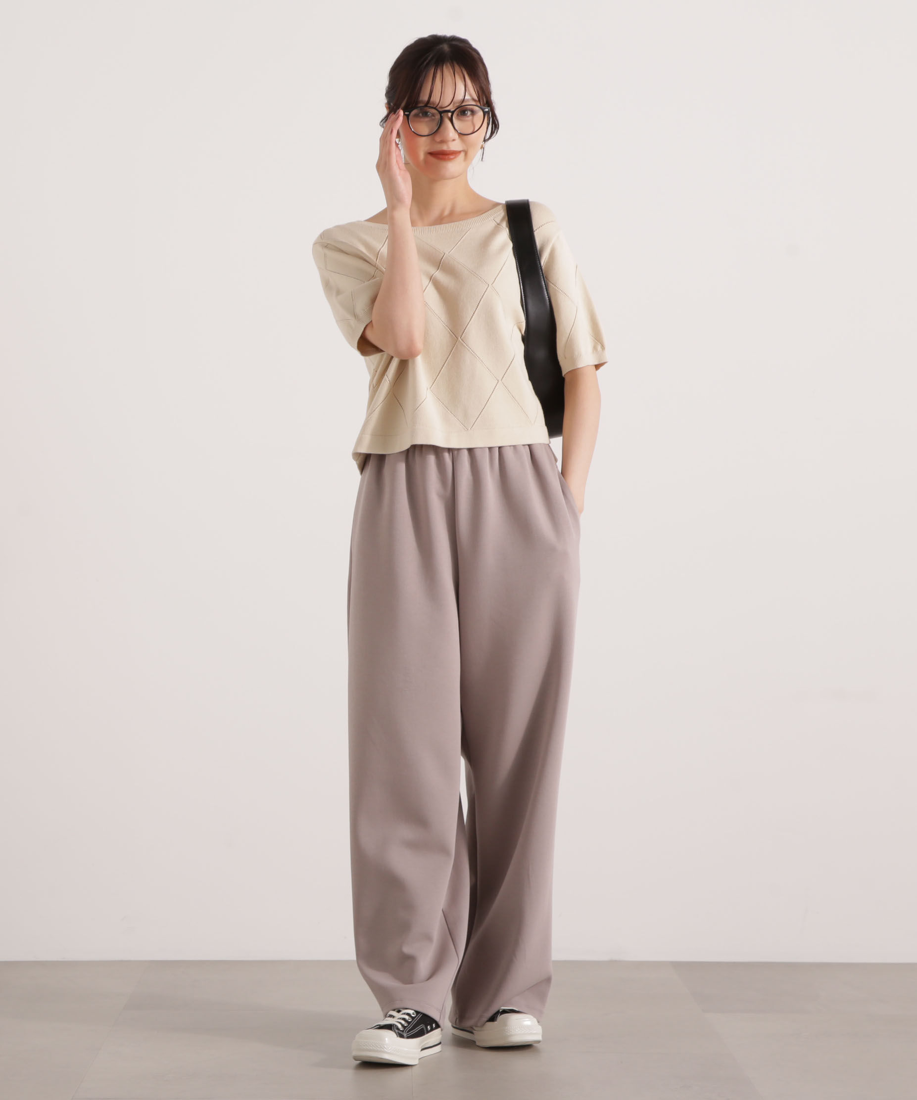 PROPORTION BODY DRESSING「＜ハンドウォッシャブル＞ダイヤ柄半袖ニット 25AW」|ニット・セーター|