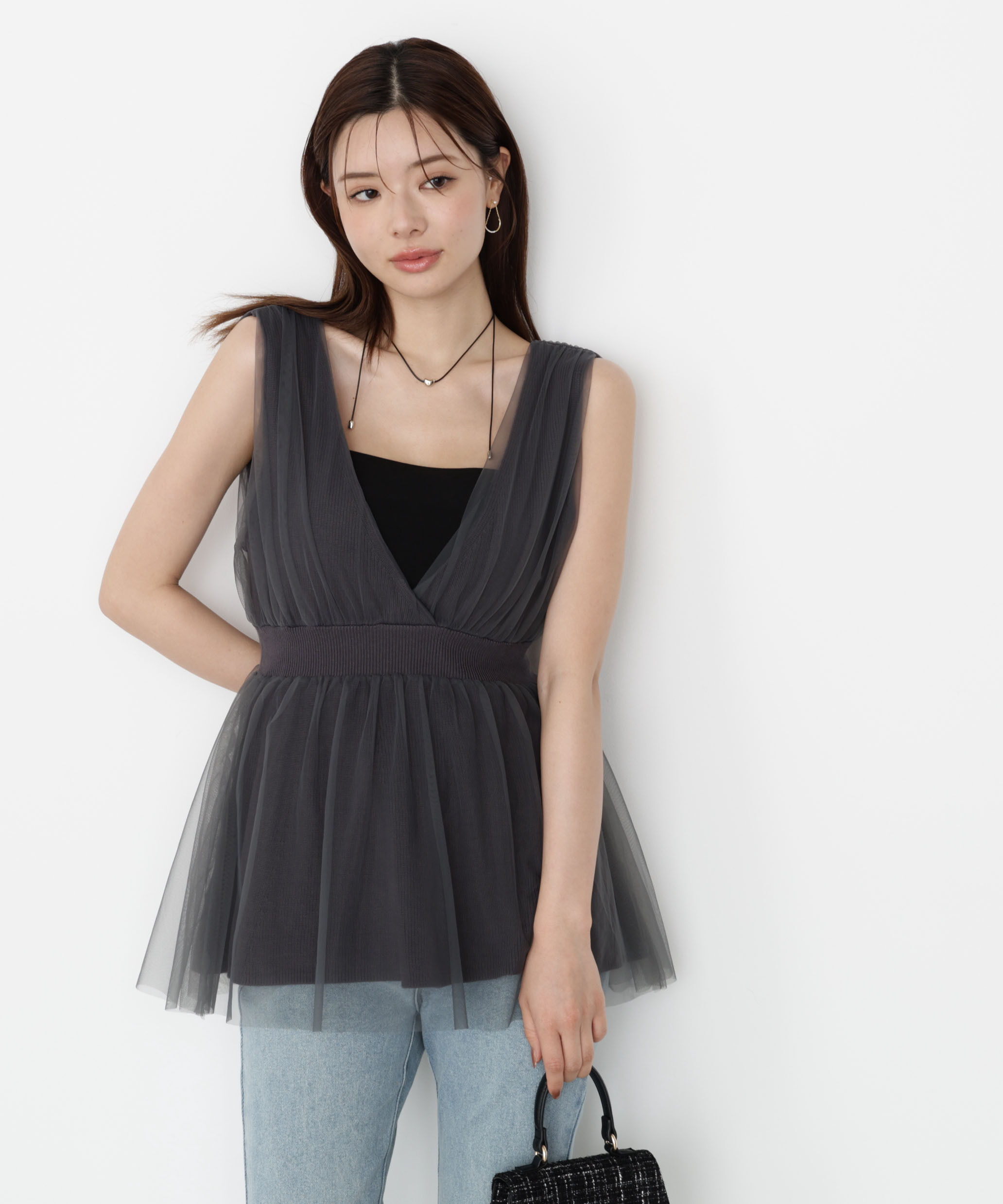 PROPORTION BODY DRESSING「チュールドッキングニットジレ 25AW」|ニット・セーター|
